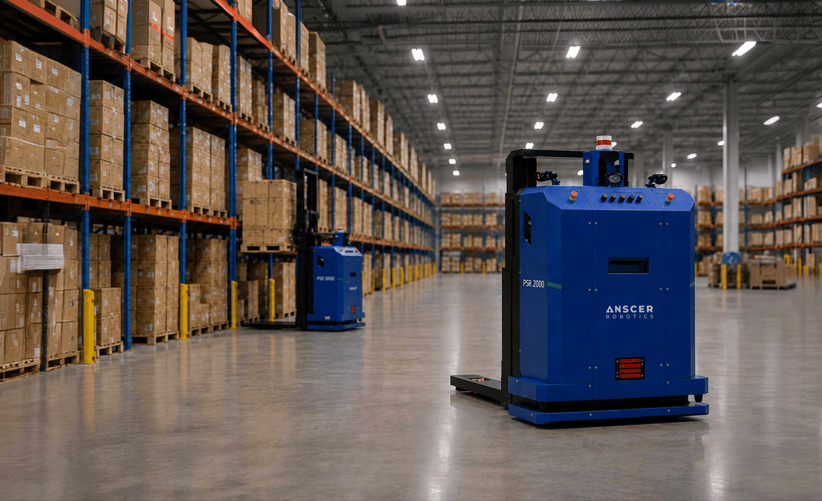 PSR 2000 autonomous pallet stacker in a warehouse aisle