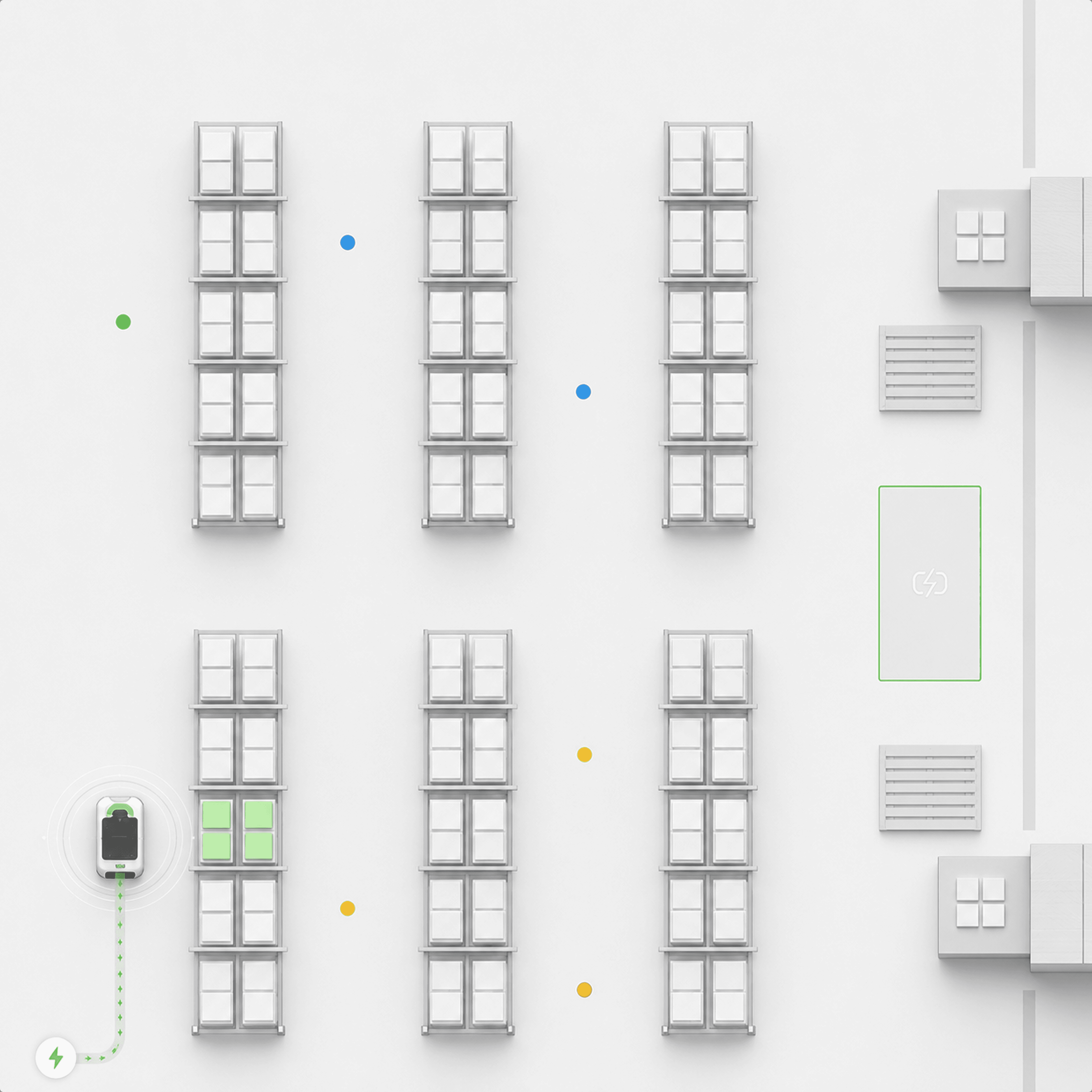Facility floor layout showing the case picking workflow